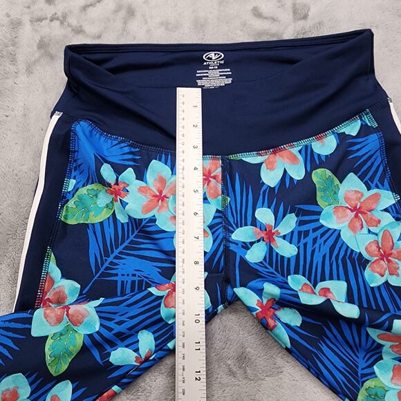 Athletic Works Leggings Womens M Blue Tropical Floral Crop Capri Workout Yoga - Picture 5 of 8